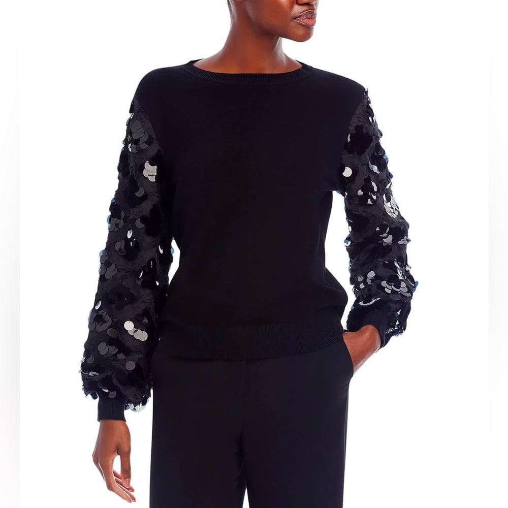 NEW Sioni Milano, Paillettes Black Sequin Pullover Crewneck Sweater, M